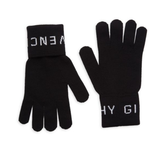 NWT$290 Givenchy Black 100% Wool Stretch Knit Logo Gloves Sz One Size (Large) - Picture 2 of 8